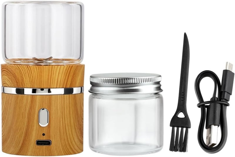 BKLFLY Electric Grinder Spice Crusher Rechargeable Mini Size 2" x 3.5" with 2PCS 1.7oz/50ml Glass Jars (NOT for nuts or beans), Wood Grain Pattern - Image 1